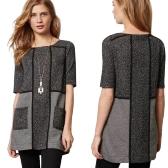 Anthropologie Meadow Rue Mitzie Channeled Tunic - Black/White - M - Picture 1 of 11
